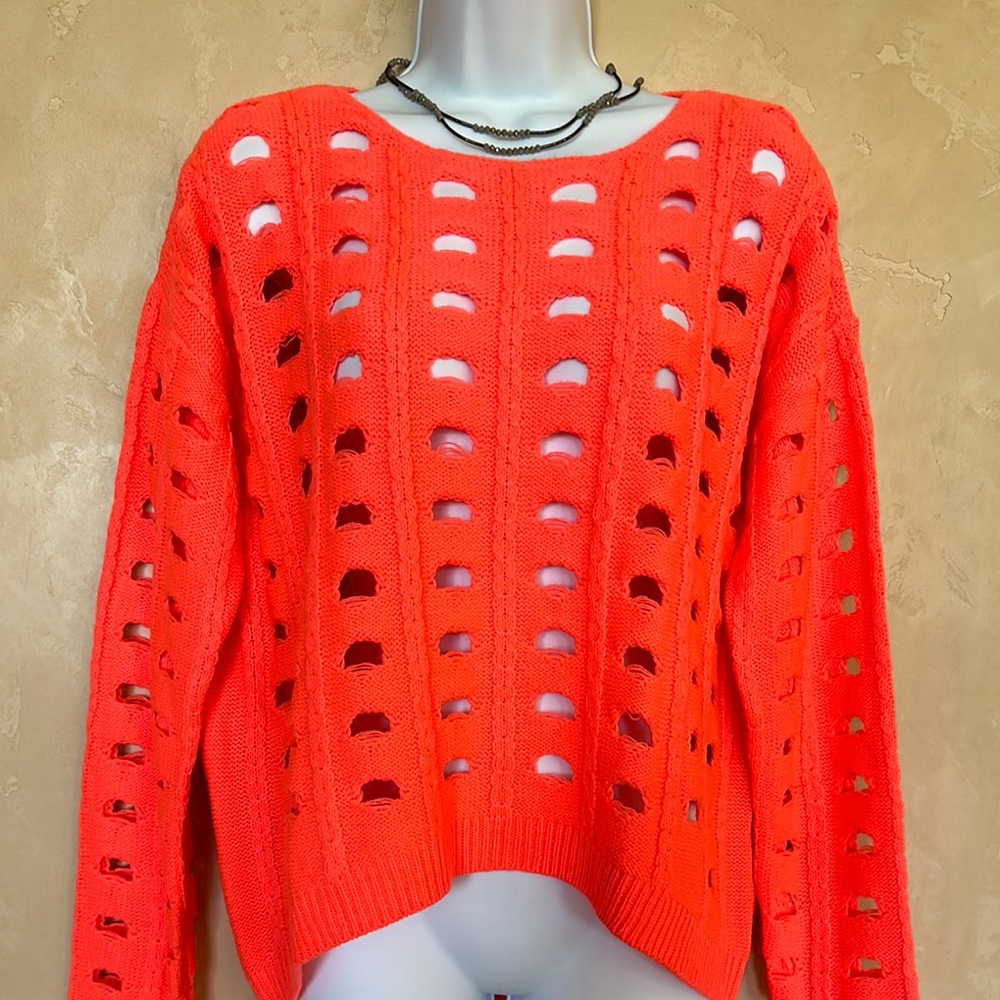 Vibrant Neon Coral Women's Sweater - M